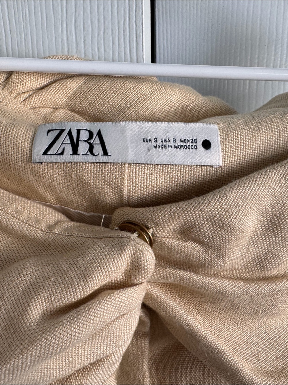 Zara Linen Off-Shoulder Cream Rock Button Front Top Sz S Office Date Natural - Picture 4 of 9